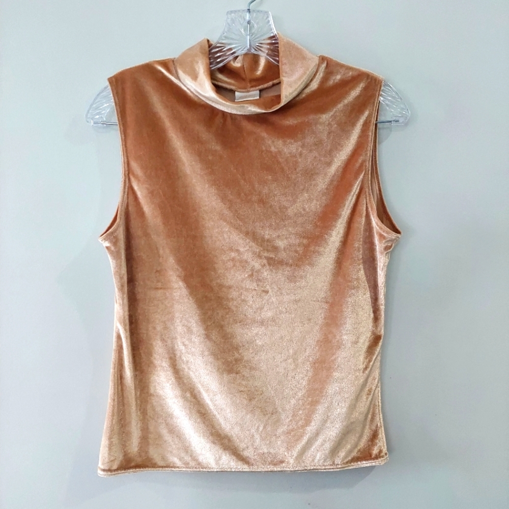 Gilligan & O'Malley vintage gold velvet blouse size 14 sleeveless mock neck